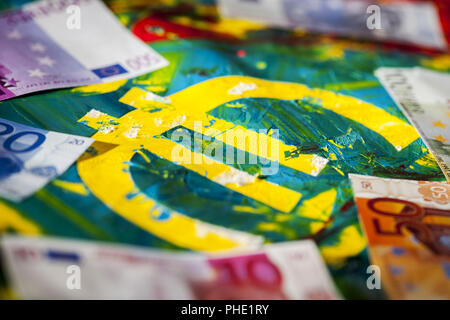 Euro sign on acryl paint flat angle view Stock Photo