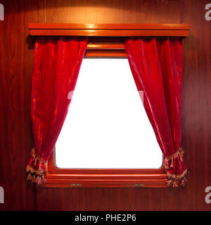 Red curtains on the window Stock Photo