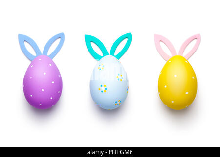 Easter Eggs with Bunny Ears Isolated on White Background Stock Photo