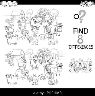 differences game with farm animal color book Stock Photo - Alamy