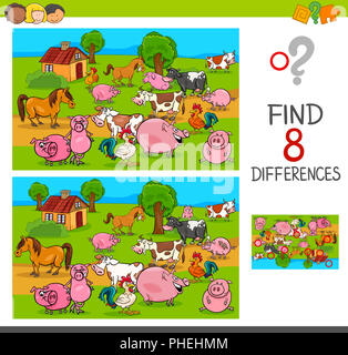 differences game with farm animal characters Stock Photo