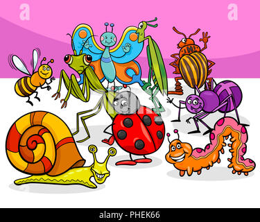 cartoon insects and bugs characters group Stock Photo