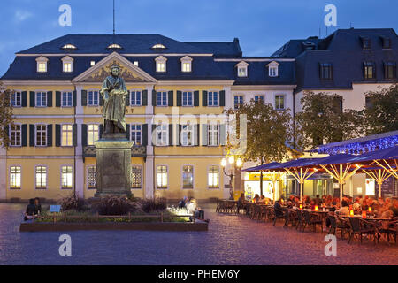 Muensterplatz with Beethoven sculpture in the evening, Bonn, North Rhine-Westphalia, Germany, Europe Stock Photo