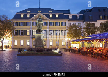 Muensterplatz with Beethoven sculpture in the evening, Bonn, North Rhine-Westphalia, Germany, Europe Stock Photo