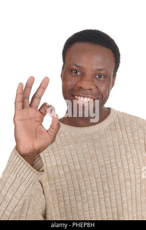 Happy smiling African man sign ok Stock Photo