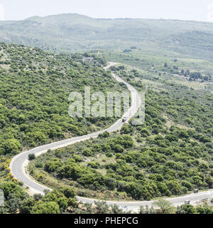 Road on the Golan Heights in Israel. Stock Photo