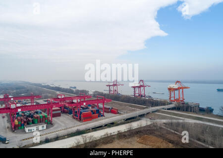 inland container terminal closeup Stock Photo