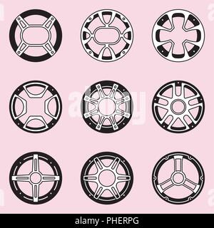 Steel speaker grill set on pink backrounds. Flat vector Stock Vector