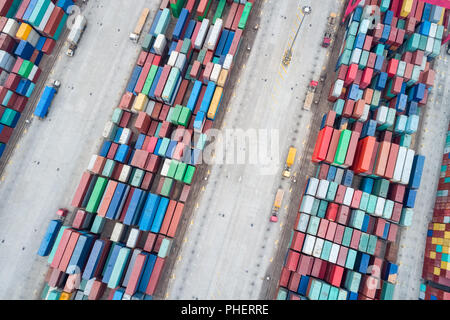 aerial view of container stack yards