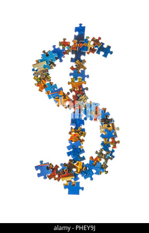 Symbol $ made of puzzle pieces Stock Photo