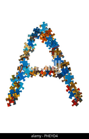 Letter A made of puzzle pieces Stock Photo