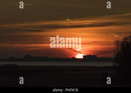 Sunset over the dutch coast Stock Photo