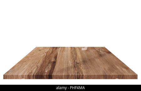 Wood table top for background, isolated on white background with clipping path Stock Photo