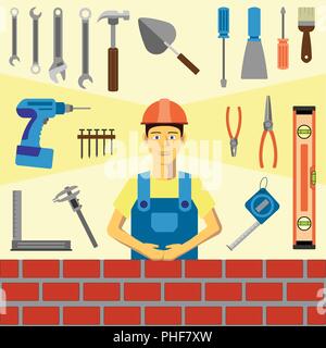 Color vector clip art. Infographics education. Profession of the builder Stock Vector