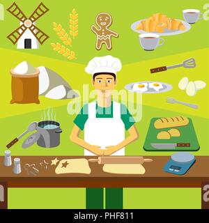 Color vector clip art. Infographics education. Profession of the baker (cook) Stock Vector