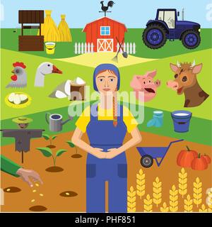 Color vector clip art. Infographics education. Profession of the farmer, animal husbandry Stock Vector