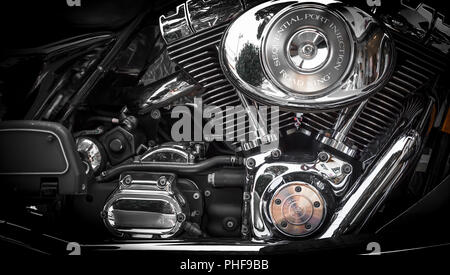 Motorbike's chromed engine Stock Photo