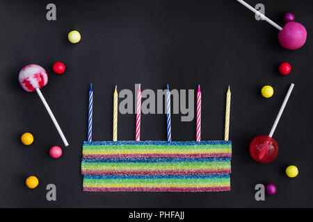 birthday congratulation with candies on a black background Stock Photo