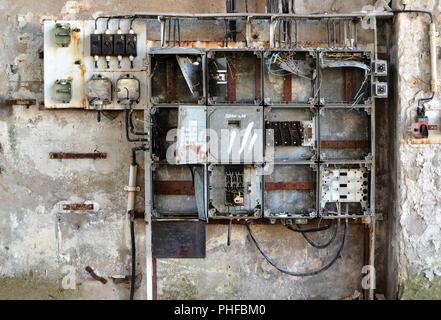 Fuse box on the site of an abandoned factory in Magdeburg Stock Photo