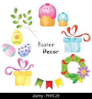 Color vector illustration. Easter decorations set on a white background Stock Vector