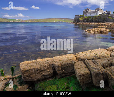 Seafront houses at Lerwick on the Shetland Isles, Scotland on a sunny day Stock Photo