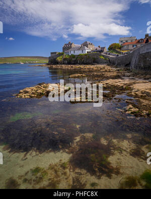 Seafront houses at Lerwick on the Shetland Isles, Scotland on a sunny day Stock Photo
