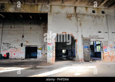 Factory hall in a vacant factory in Magdeburg Stock Photo