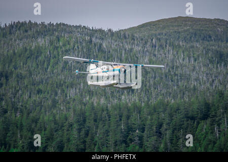 Single Prop Airplane Pontoon Plane Water Landing Alaska Last Frontier Stock Photo