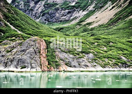 Waterfall in Tracy Arm Fjord, Alaska Stock Photo