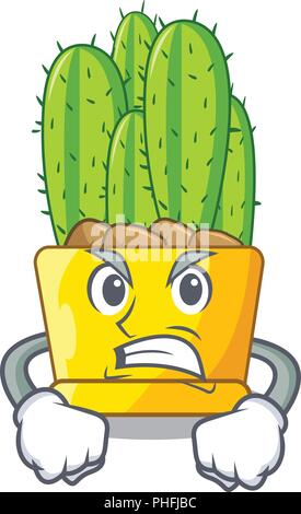 Angry cereus cactus in a pot cartoon vector illustration Stock Vector