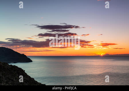 Landscape at sunrise from the viewpoint of the Amatista. Natural Park of Cabo de Gata. Spain. Stock Photo