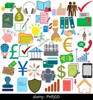 Business icons (sign) set colored vector illustration Stock Vector