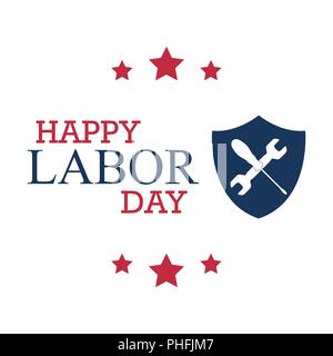 happy labor day with shield and working tools Stock Vector