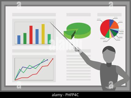 Color image. Analytics - speaker and graphics vector Stock Vector
