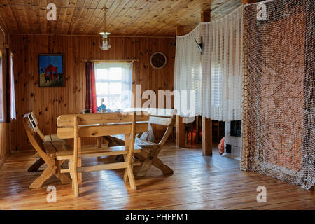 Interior in  wooden rural tourist hotel Stock Photo