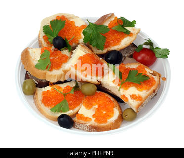 New Year's  sandwiches with caviar Stock Photo