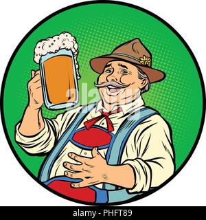 Oktoberfest Bavarian man with beer. Comic cartoon pop art retro vector illustration drawing Stock Vector