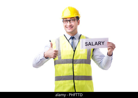 Construction supervisor asking for higher salary isolated on whi Stock Photo