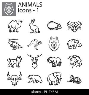 Web icons set - Wild animals black on white background Stock Vector