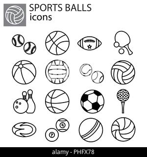 Web line set. Sports Balls black on white background Stock Vector