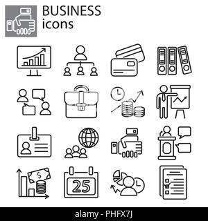 Web icons set - Business black on white background Stock Vector