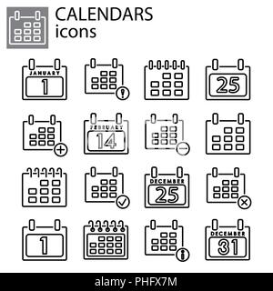 Web icons set. Calendars black on white background Stock Vector