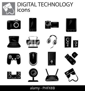 Digital technology set, Gadgets set black on white background Stock Vector