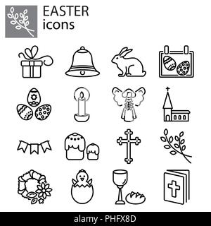 Web line set. Easter black on white background Stock Vector