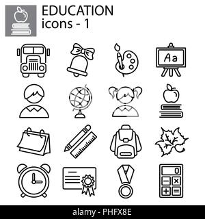 Web line set. Education (school) black on white background Stock Vector