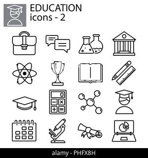 Web line set. Education (university, science) black on white background Stock Vector