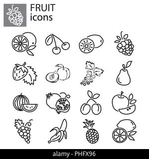 Web icons set - Fruit black on white background Stock Vector
