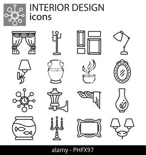 Web icons set - Interior design black on white background Stock Vector