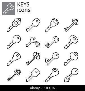 Web line set. Keys icon black on white background Stock Vector