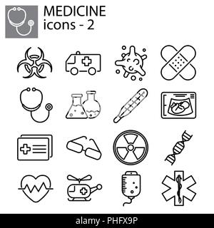 Web line set. Medicine - 2 black on white background Stock Vector